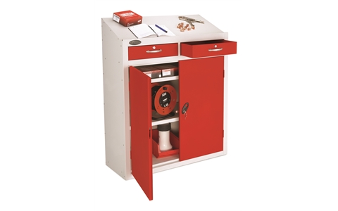 Standard Lockable Workstation - with Red Doors - H1060mm x W915mm x D460mm