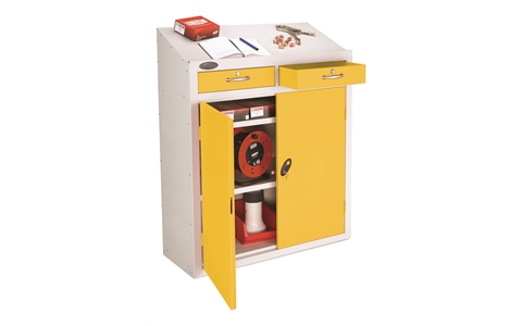 Standard Lockable Workstation - with Yellow Doors - H1060mm x W915mm x D460mm