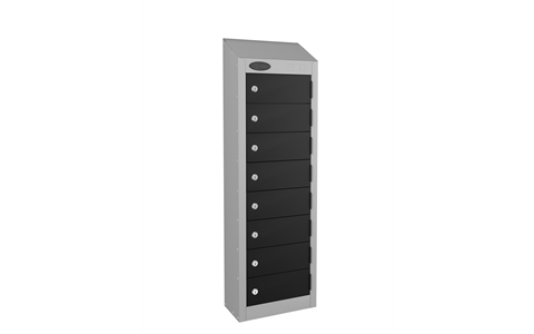 8 Door - Low Wallet locker - Silver Grey Body / Black Doors - H1000 x W250 x D180 mm - CAM Lock