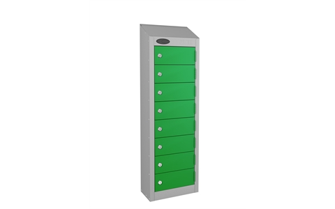 8 Door - Low Wallet locker - Silver Grey Body / Green Doors - H1000 x W250 x D180 mm - CAM Lock