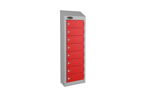 8 Door - Low Wallet locker - Silver Grey Body / Red Doors - H1000 x W250 x D180 mm - CAM Lock