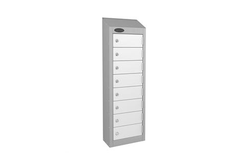 8 Door - Low Wallet locker - Silver Grey Body / White Doors - H1000 x W250 x D180 mm - CAM Lock
