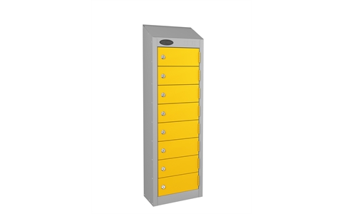 8 Door - Low Wallet locker - Silver Grey Body / Yellow Doors - H1000 x W250 x D180 mm - CAM Lock