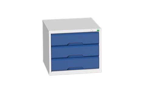 Verso drawer cabinet 525x550x450h  with 3 x 125mm h drawers with 60kg UDL ea - Grey & Blue