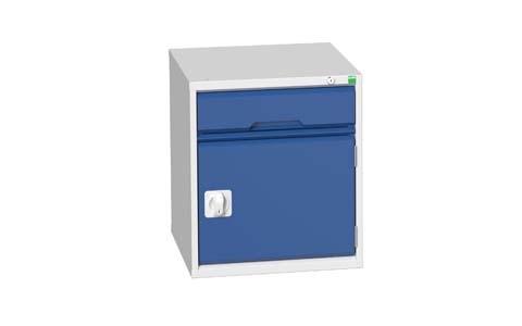 Verso drawer cabinet 525x550x600h with 1 x 125mm drawer and 375mm cupboard with shelf - Grey & Blue
