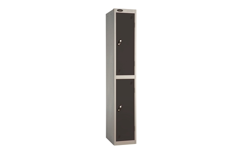 2 Door - Full height steel locker - FLAT TOP - Silver Grey Body / Black Doors - H1780 x W305 x D305 mm - CAM Lock