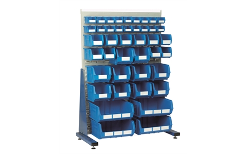 Single Sided Louvre Panel with 40 Blue Linbins - H1900mm x W1065mm x D540mm - with 16 x size 2 - 10 x size 5 - 10 x size 6 and 4 x size 8 Linbins