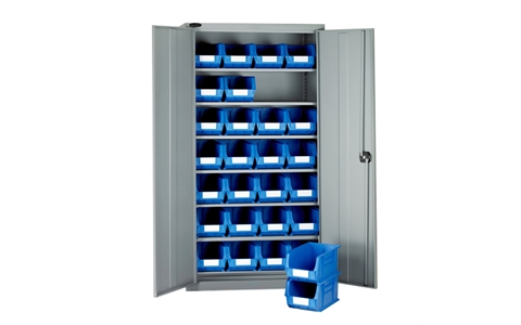 Full Height Steel Cabinet with Grey Linbins - H1780mm x W915mm x D460mm - Grey Doors -  with 14 x size 8 Linbins