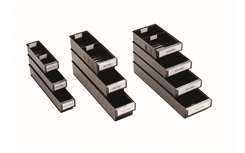 ESD Small Parts Storage Trays - H82mm x W186mm x D500mm - Black - Pack of 15