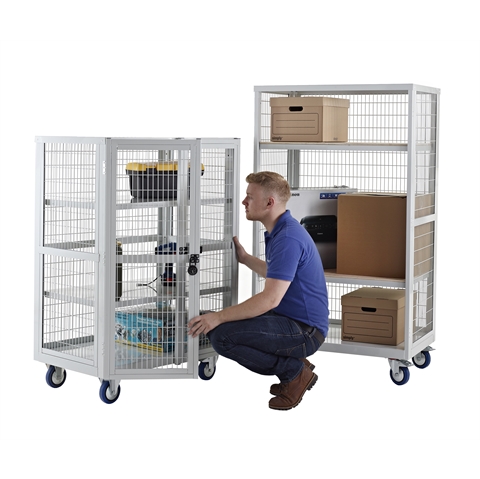 Boxwell Mobile Storage Cages with Plywood Shelves