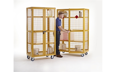 Hazardous Mobile Storage Cage with doors - Overall Size  H1355mm x W900mm x D600mm - Yellow - Steel