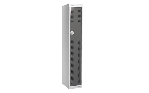 1 Door Perforated Locker - 1800h x 300w x 450d mm - CAM Lock - Door Colour Dark Grey