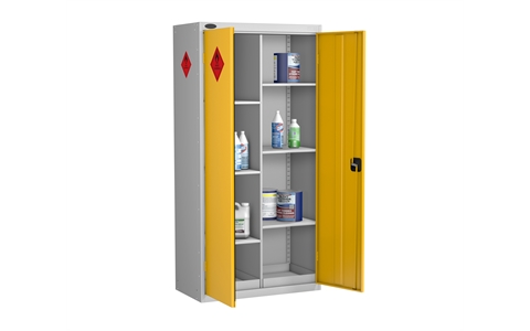 8 Compartment Hazardous Cabinet - Silver Grey Body/Yellow Doors - H1780mm x W915mm x D460mm