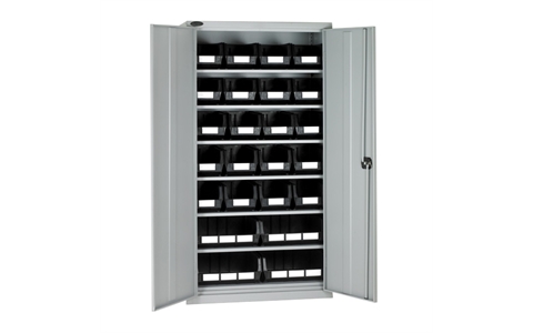 Full Height Steel Cabinet with Black Linbins - H1780mm x W915mm x D460mm - Grey Doors -  with 20 x size 7 and 4 x size 8 Linbins