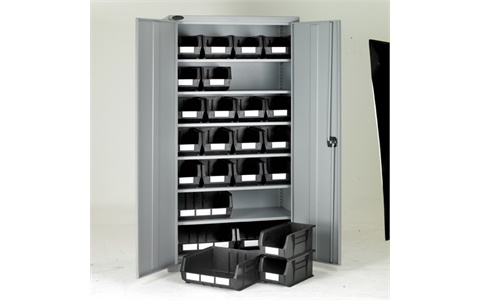 Full Height Steel Cabinet with Grey Linbins - H1780mm x W915mm x D460mm - Grey Doors -  with 20 x size 7 and 4 x size 8 Linbins