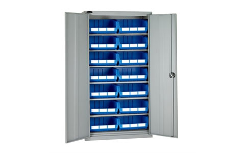 Full Height Steel Cabinet with Blue Linbins - H1780mm x W915mm x D460mm - Grey Doors -  with 14 x size 8 Linbins