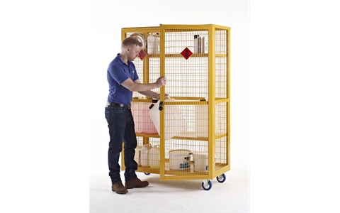 Hazardous Mobile Storage Cage without doors - H1355mm x W1200mm x D600mm - Yellow - Steel