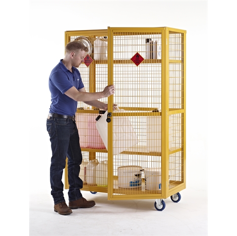 Hazardous Mobile Storage Cage without doors - H1355mm x W900mm x D600mm - Yellow - Steel