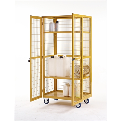 Hazardous Mobile Storage Cage without doors - H1655mm x W1200mm x D600mm - Yellow - Steel